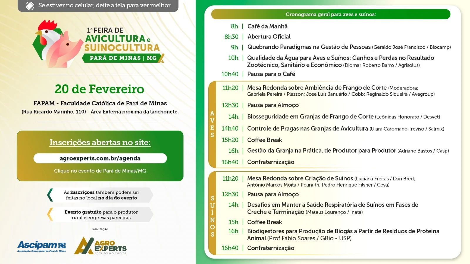 Será amanhã! Ascipam apoia 1ª Feira de Avicultura e Suinocultura de Pará de Minas
