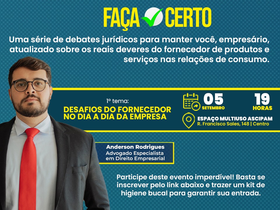 Garanta sua vaga para a 1ª palestra da série Faça Certo! - Desafios do Fornecedor no Dia a Dia da Empresa