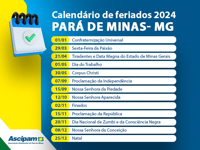 Calendário de feriados de 2024