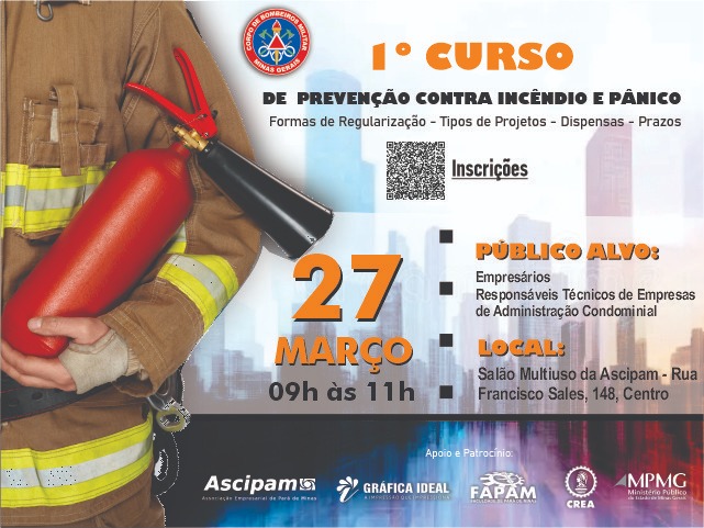 Inscrições abertas: Corpo de Bombeiros de Pará de Minas realizará 1º Curso de Prevenção Contra Incêndio e Pânico na Ascipam