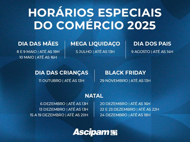 Empresários definem horário do comércio de Pará de Minas para 2025 em votação online promovida pela Ascipam Empresários definem horário do comércio de Pará de Minas para 2025 em votação online promovida pela Ascipam